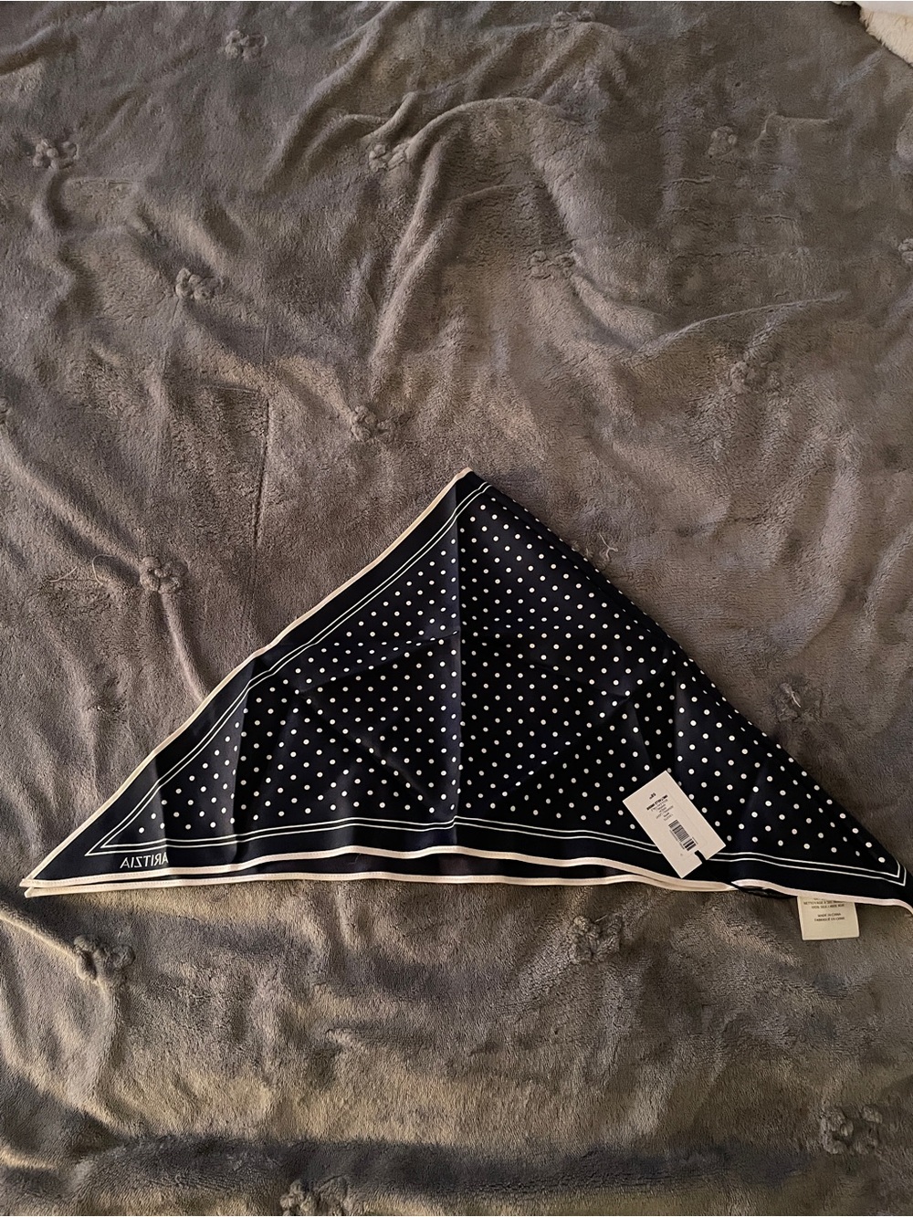 Aritzia Navy Polka Dot Bandana Scarf
